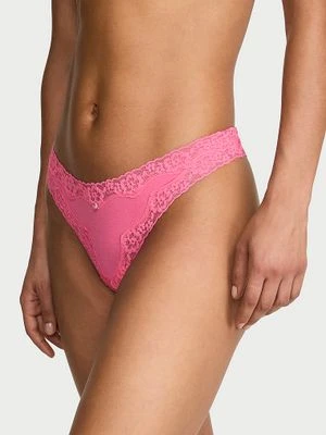 Lace Trim Stringi bawełniane z koronką Lace-Trim Victoria's Secret