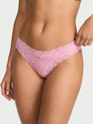 Lace Trim Stringi bawełniane z koronką Lace-Trim Victoria's Secret Różowy
