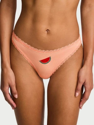 Lace Trim Stringi bawełniane z koronką na krawędziach Lace-Waist Victoria's Secret Pomarańczowy