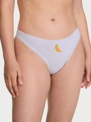 Lace Trim Stringi bawełniane z koronką na krawędziach Lace-Waist Victoria's Secret Niebieski
