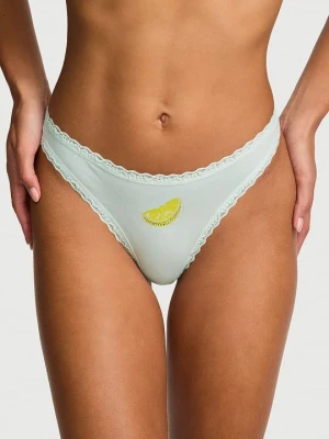 Lace Trim Stringi bawełniane z koronką na krawędziach Lace-Waist Victoria's Secret Niebieski