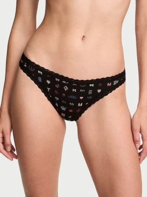 Lace Trim Stringi bawełniane z koronką na krawędziach Lace-Waist Victoria's Secret Z nadrukiem