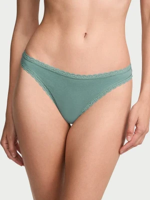 Lace Trim Stringi bawełniane z koronką na krawędziach Lace-Waist Victoria's Secret Zielony