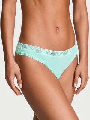 Lace Trim Stringi bawełniane z koronką szydełkową Lace-Trim Victoria's Secret