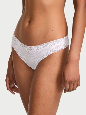 Lacie Stringi bawełniane w paseczki z koronką na krawędziach Victoria's Secret Biały