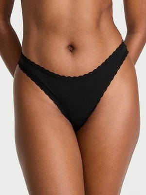 Lacie Stringi bawełniane z koronką na krawędziach Lace-Waist Victoria's Secret