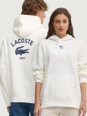 Lacoste bluza bawełniana kolor biały z kapturem z nadrukiem SH2740