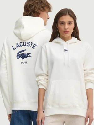 Lacoste bluza bawełniana kolor biały z kapturem z nadrukiem SH2740