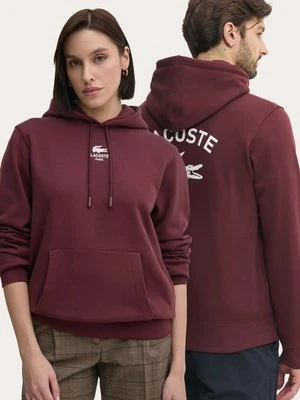 Lacoste bluza bawełniana kolor bordowy z kapturem z nadrukiem SH2740