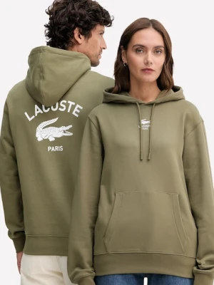 Lacoste bluza bawełniana kolor zielony z kapturem z nadrukiem SH2740