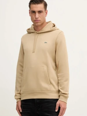 Lacoste bluza bawełniana męska kolor beżowy z kapturem gładka SH9839