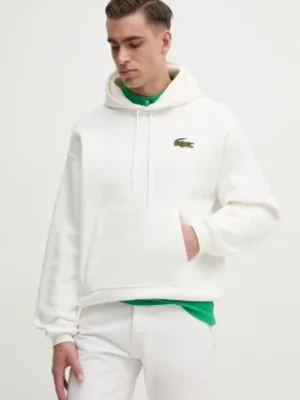 Lacoste bluza bawełniana męska kolor biały z kapturem gładka SH2754