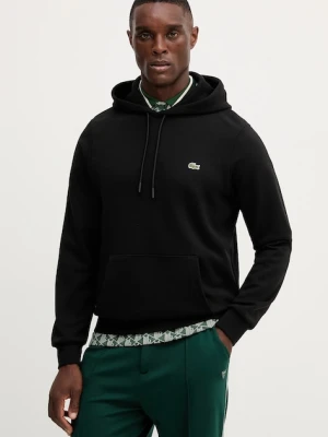 Lacoste bluza bawełniana męska kolor czarny z kapturem gładka SH9839