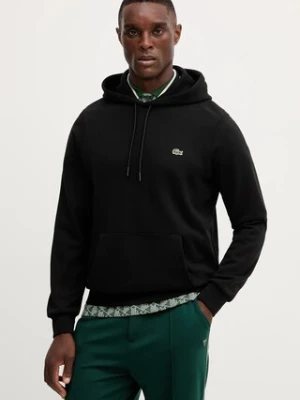 Lacoste bluza bawełniana męska kolor czarny z kapturem gładka SH9839