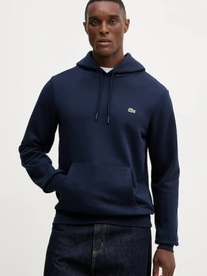 Lacoste bluza bawełniana męska kolor granatowy z kapturem gładka SH9839