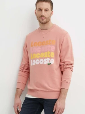 Lacoste bluza bawełniana męska kolor różowy z nadrukiem