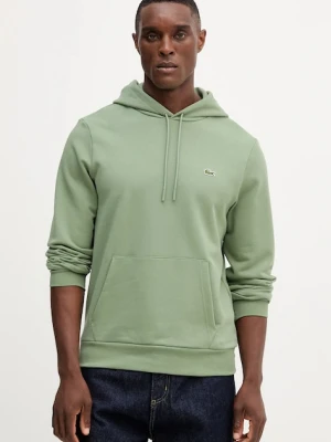 Lacoste bluza bawełniana męska kolor zielony z kapturem gładka SH9839