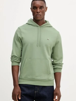Lacoste bluza bawełniana męska kolor zielony z kapturem gładka SH9839