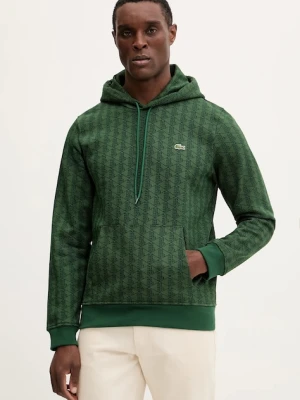 Lacoste bluza bawełniana męska kolor zielony z kapturem wzorzysta SH5885