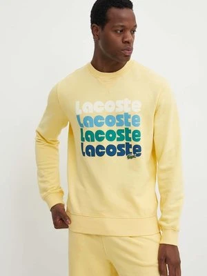 Lacoste bluza bawełniana męska kolor żółty z nadrukiem