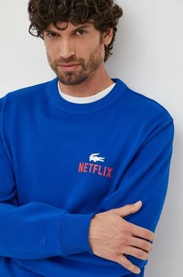 Lacoste bluza bawełniana x Netflix męska kolor granatowy wzorzysta SH7717-JQ0