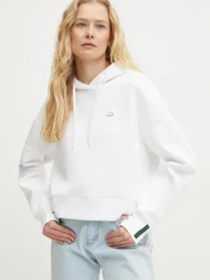 Lacoste bluza damska kolor biały z kapturem gładka SF0281