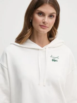 Lacoste bluza damska kolor biały z kapturem z nadrukiem SF2649