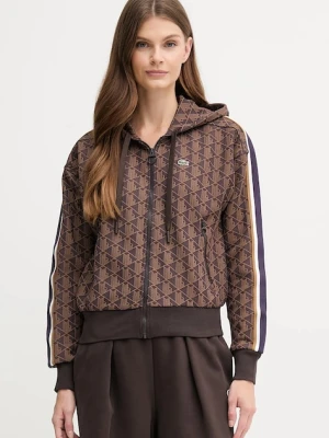 Lacoste bluza damska kolor brązowy z kapturem wzorzysta SF7606