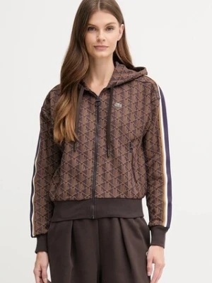 Lacoste bluza damska kolor brązowy z kapturem wzorzysta SF7606
