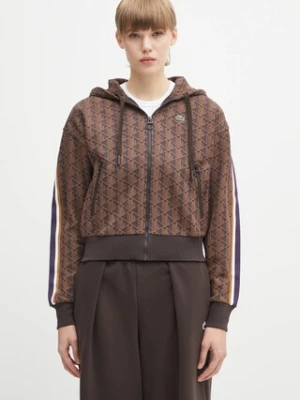 Lacoste bluza damska kolor brązowy z kapturem wzorzysta SF7606