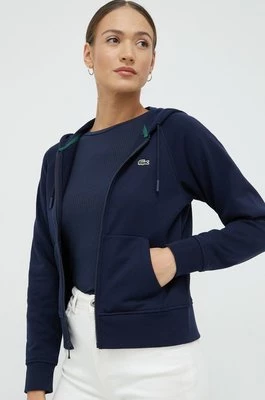 Lacoste bluza damska kolor granatowy z kapturem gładka