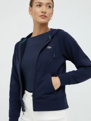 Lacoste bluza damska kolor granatowy z kapturem gładka