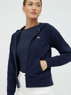 Lacoste bluza damska kolor granatowy z kapturem gładka