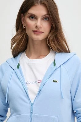 Lacoste bluza damska kolor niebieski z kapturem gładka