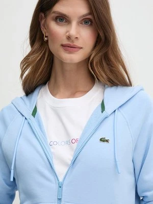 Lacoste bluza damska kolor niebieski z kapturem gładka