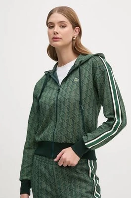 Lacoste bluza damska kolor zielony z kapturem wzorzysta