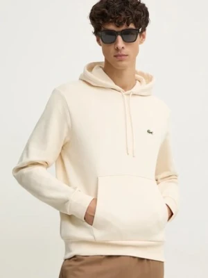 Lacoste bluza kolor beżowy z kapturem gładka
