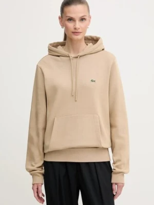Lacoste bluza kolor beżowy z kapturem gładka SH9623
