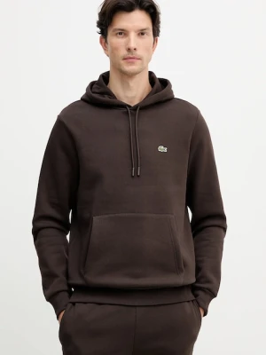 Lacoste bluza kolor brązowy z kapturem gładka SH9623