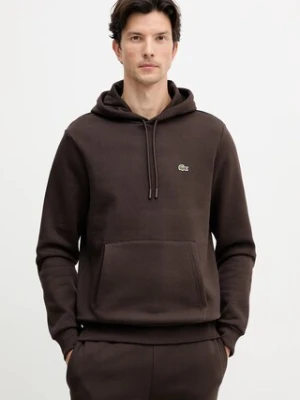 Lacoste bluza kolor brązowy z kapturem gładka SH9623
