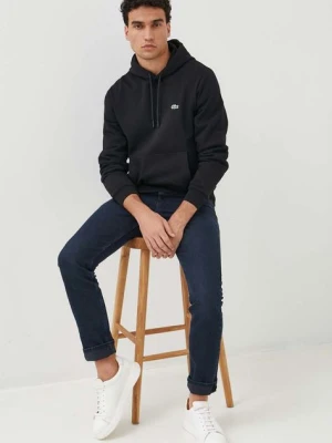 Lacoste bluza kolor czarny z kapturem gładka