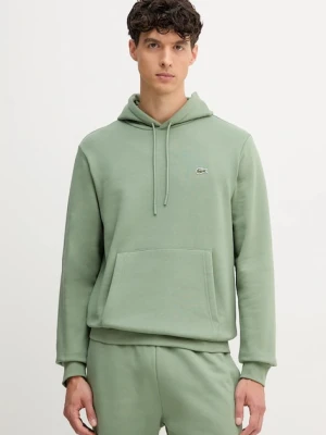 Lacoste bluza kolor zielony z kapturem gładka SH9623