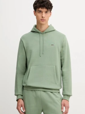 Lacoste bluza kolor zielony z kapturem gładka SH9623