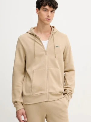 Lacoste bluza męska kolor beżowy z kapturem gładka