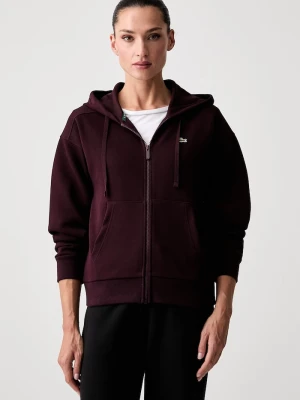 Lacoste bluza rozpinana z kapturem damska z bawełną bordowy