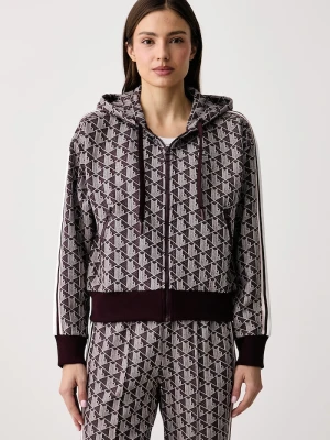 Lacoste bluza rozpinana z kapturem damska z bawełną fioletowy