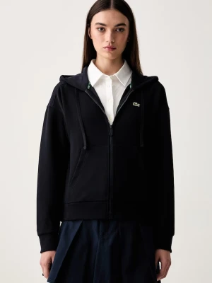 Lacoste bluza rozpinana z kapturem damska z bawełną granatowy