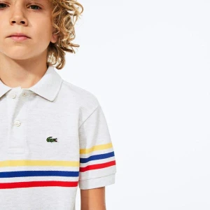 Lacoste Chłopięca Trójkolorowa Koszulka Polo W Paski Z Bawełnianej Piki