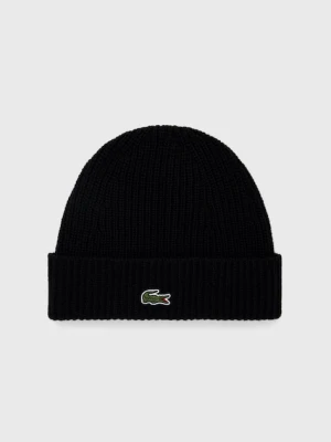 Lacoste czapka wełniana kolor czarny z cienkiej dzianiny wełniana