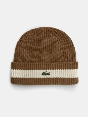 Lacoste czapka wełniana kolor zielony z cienkiej dzianiny wełniana